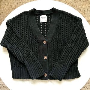 Abercrombie & Fitch black open knit cardigan - size L